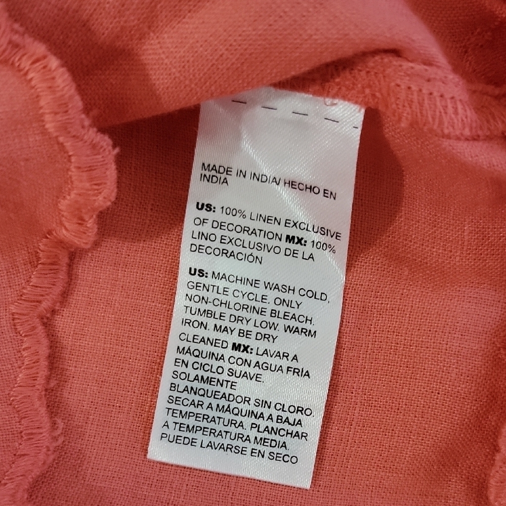 Choco's Orange Pink 100% linen blouse with embroidered details Size 2/12 - Picture 5 of 8